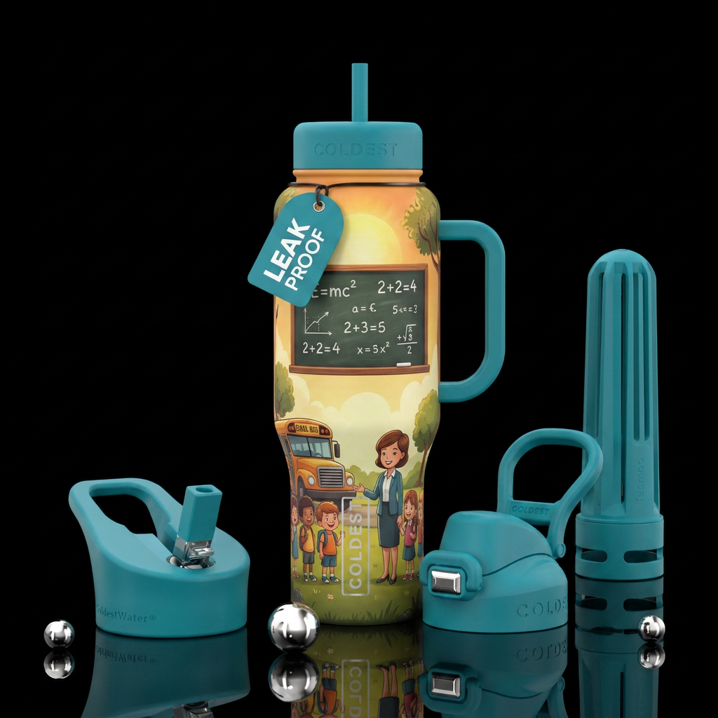 Class room, school bus, elementary students, teach... water bottle design