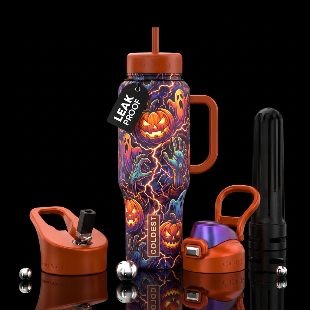 Halloween, jackolantern, zombies, ghost, lightning water bottle design