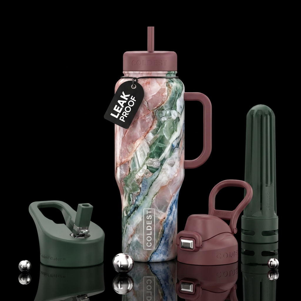 Rose quartz, green quartz, white quartz, blue quar... water bottle design