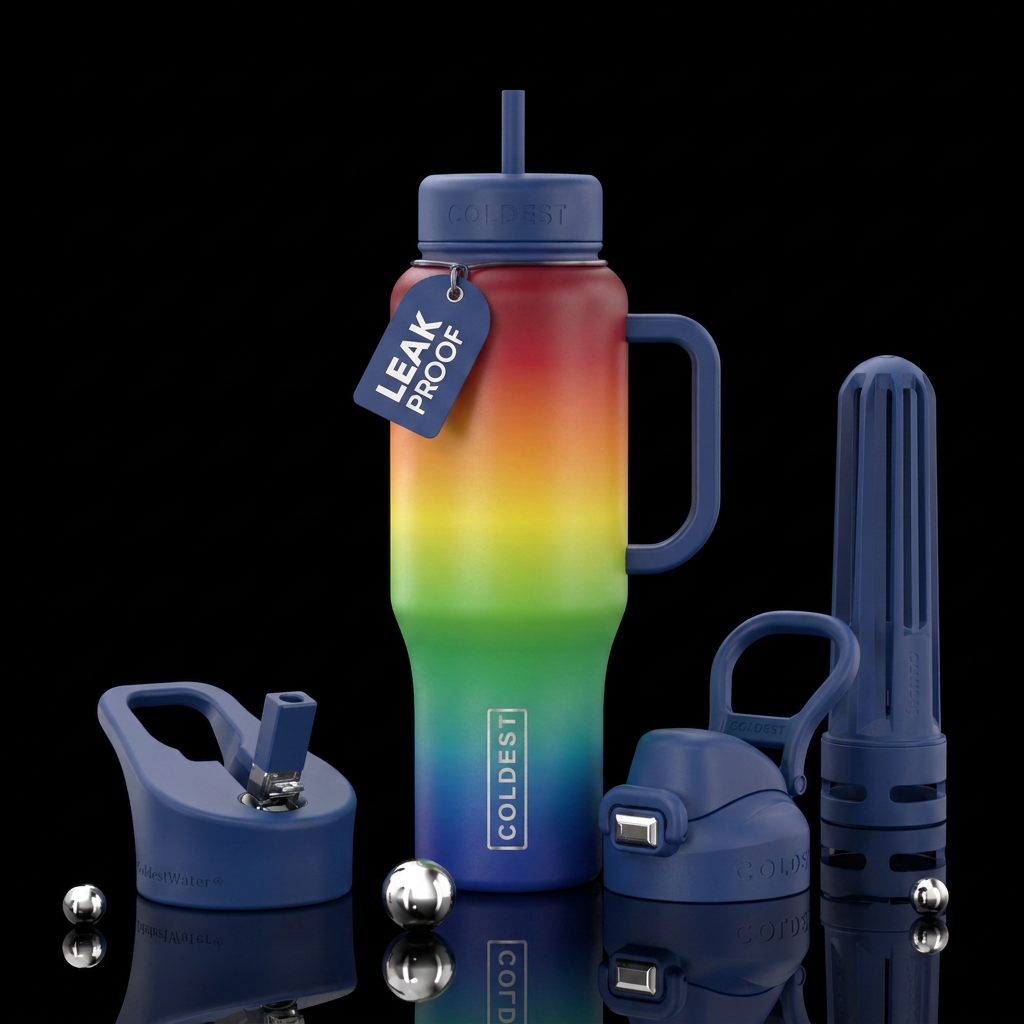 Blue fading to green fading to yellow fading to or... water bottle design