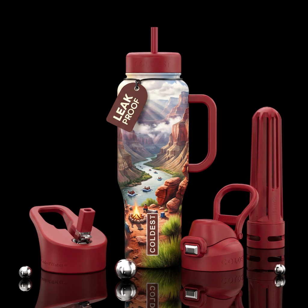 Grand Canyon, light clouds, sun rays, river, peopl... water bottle design