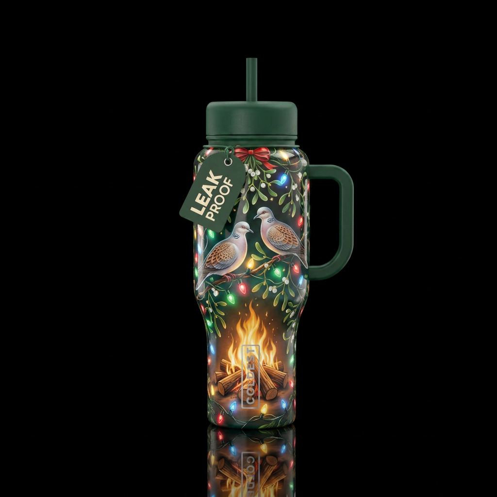Christmas lights, mistletoe, 2 turtle doves, campf... water bottle design