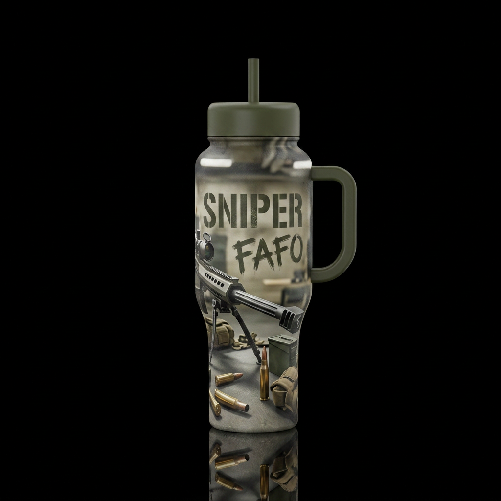 Barrett 50 cal rifle, FAFO, SNIPER, GUN RANGE water bottle design