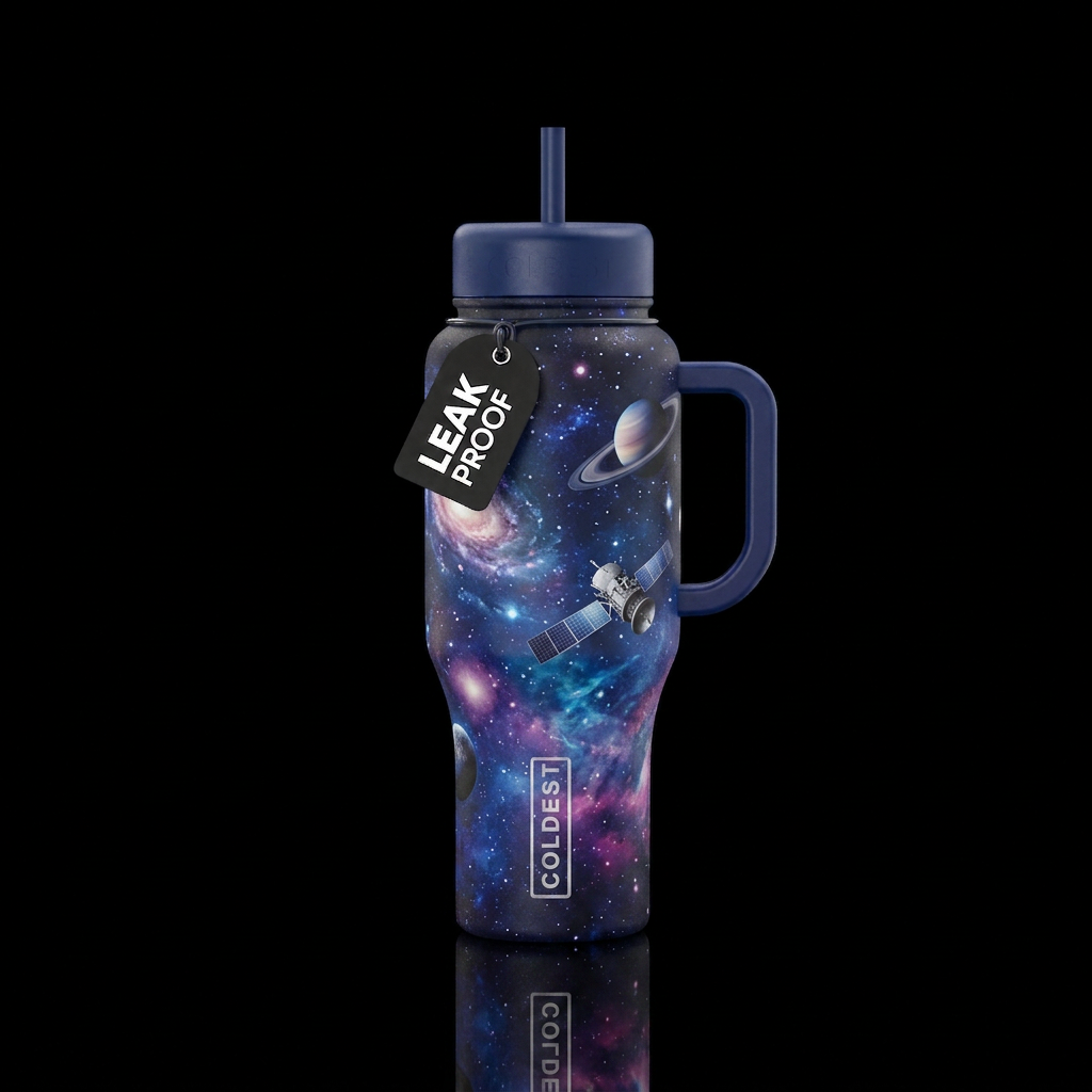 Space, stars, galaxies, nebula, solar flares, sate... water bottle design
