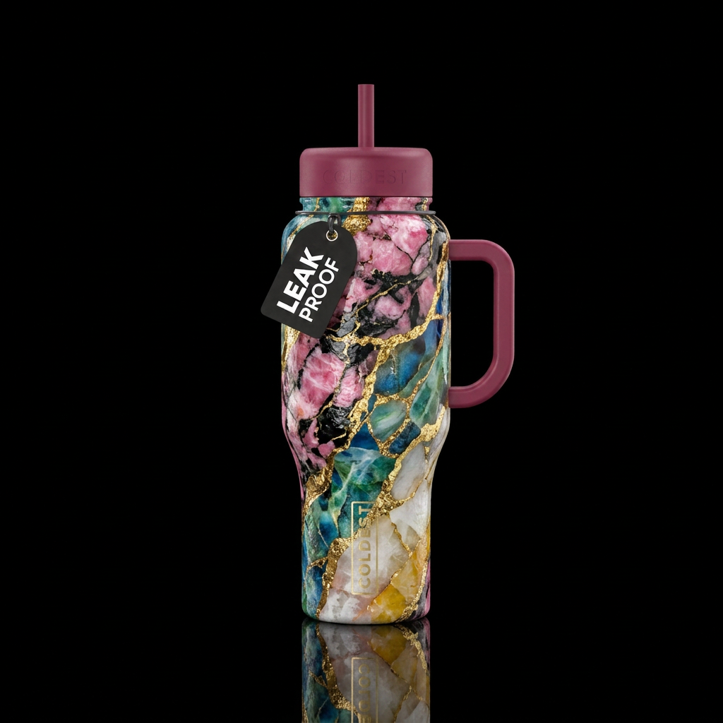 Pink and black quartz, blue and green quartz, 24k ... water bottle design