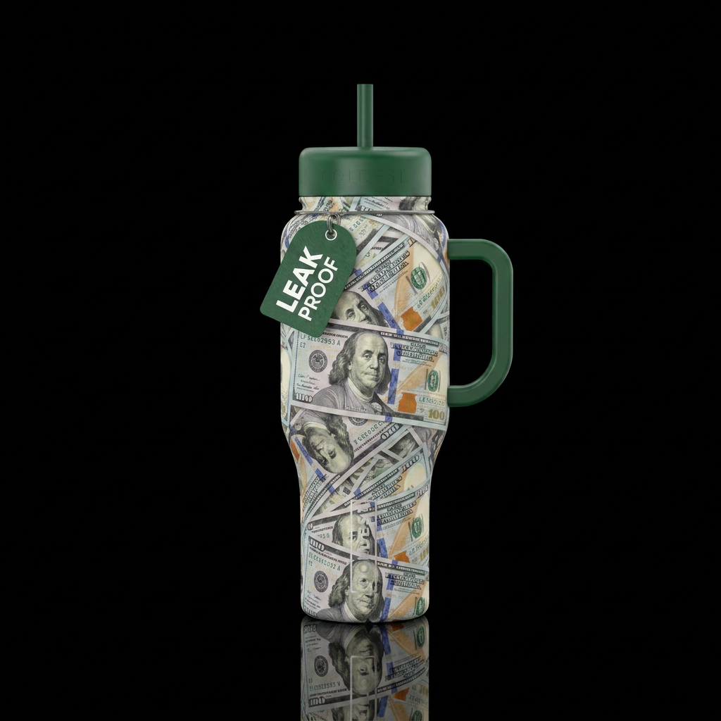 3d $100 bills water bottle design