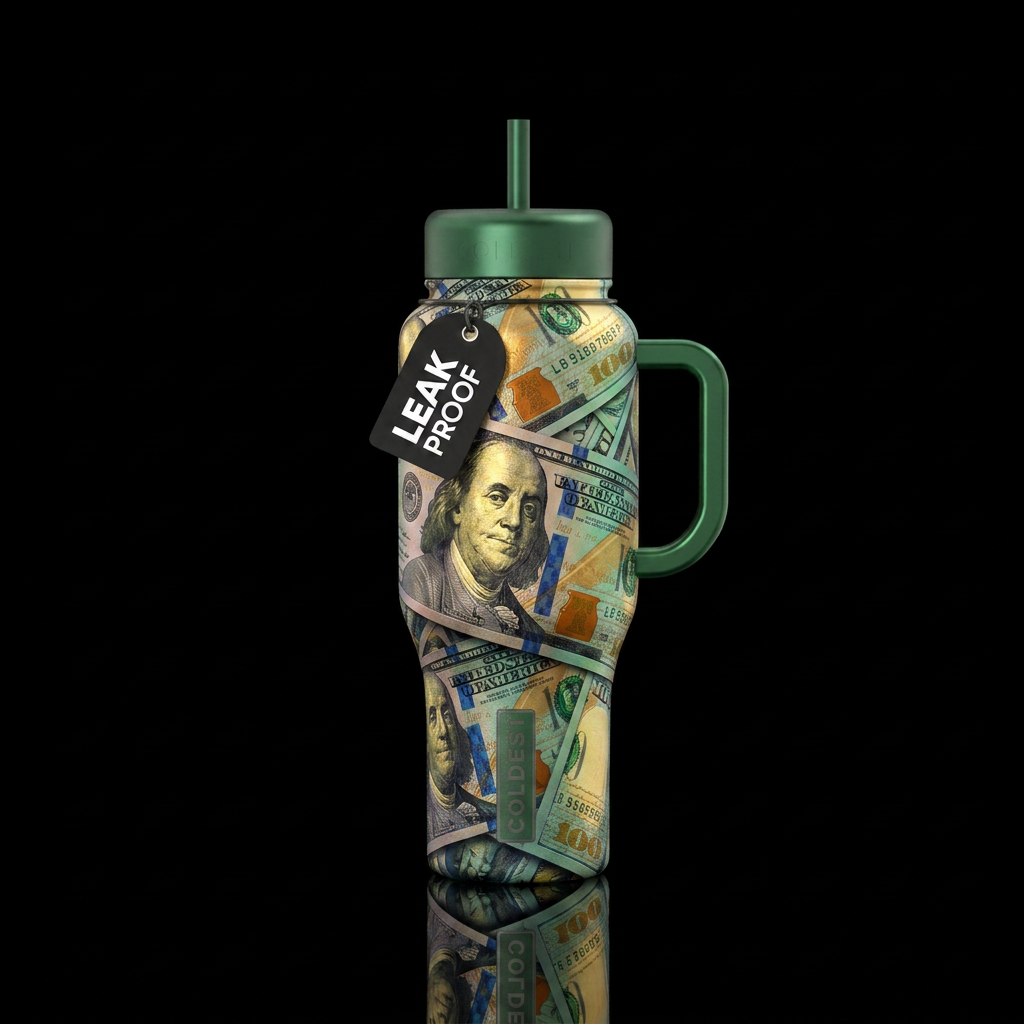 3d $100 bills water bottle design
