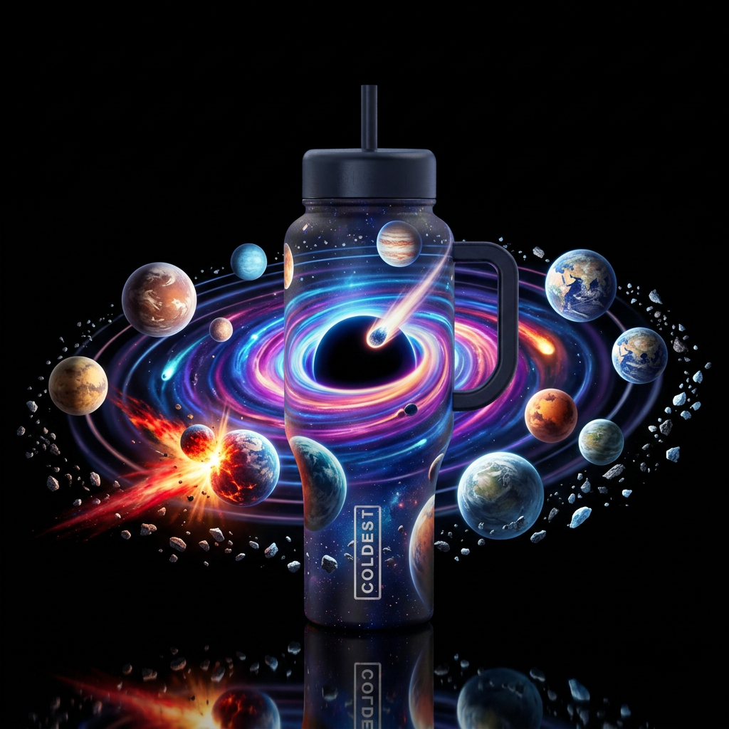 3d 15 huge different planets circling a black hole... water bottle design