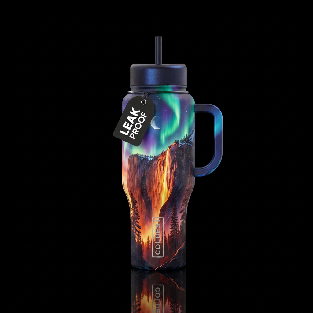 Tall Waterfall that looks like it's on fire from s... water bottle design