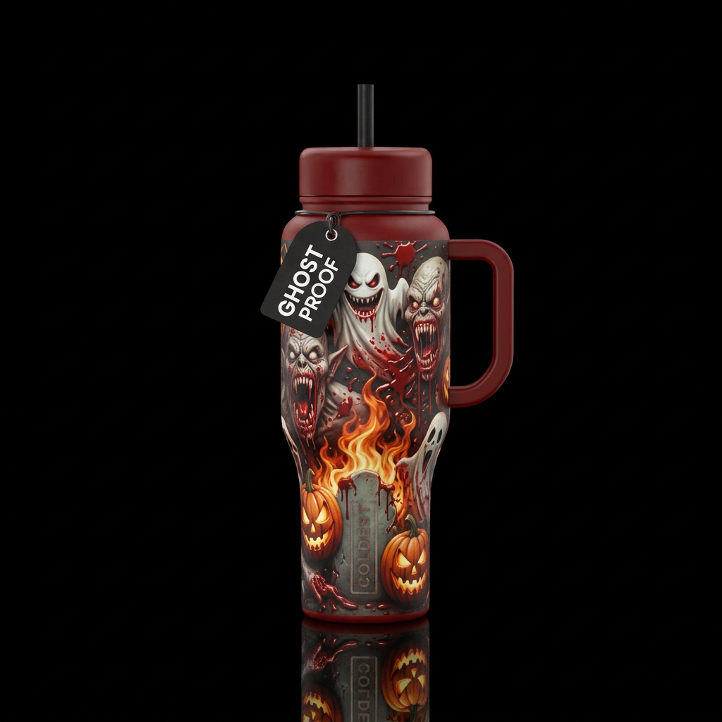 Evil Halloween, ghost, monster, blood, gore, flame... water bottle design