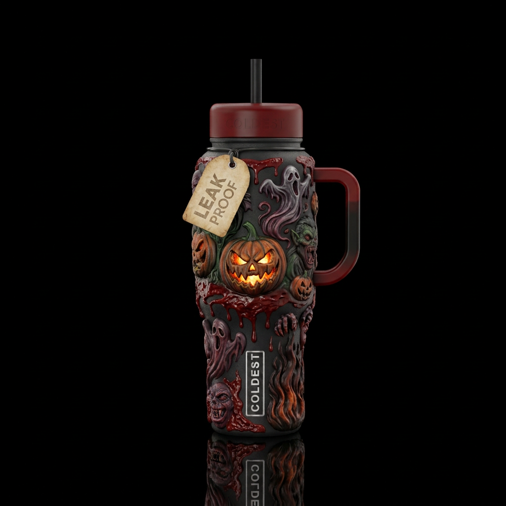Evil Halloween, ghost, monster, blood, gore, flame... water bottle design