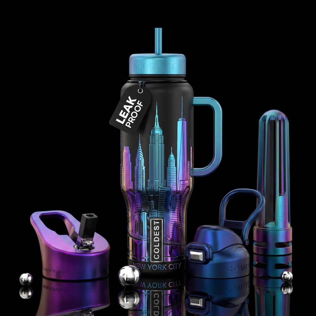 Newyork skyline with mirror finish water bottle design