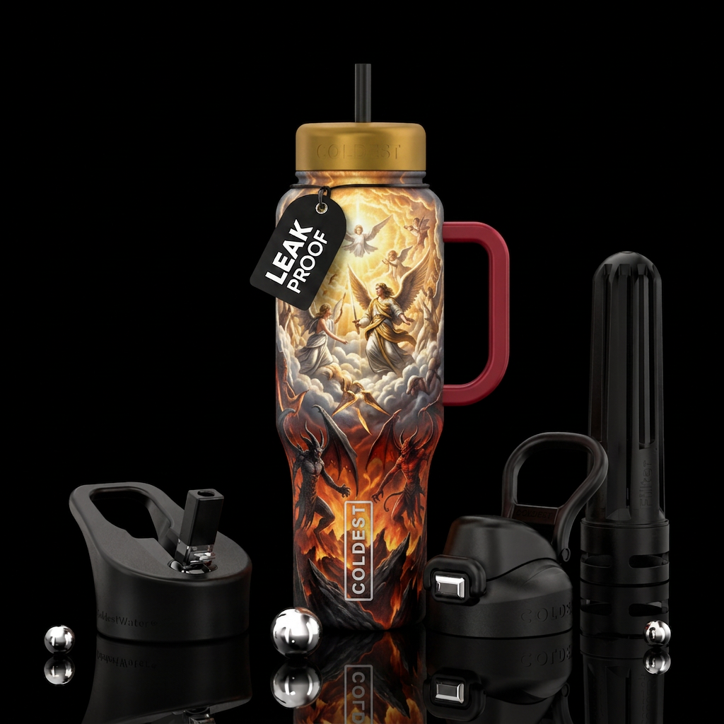 Battle of Heaven vs hell water bottle design
