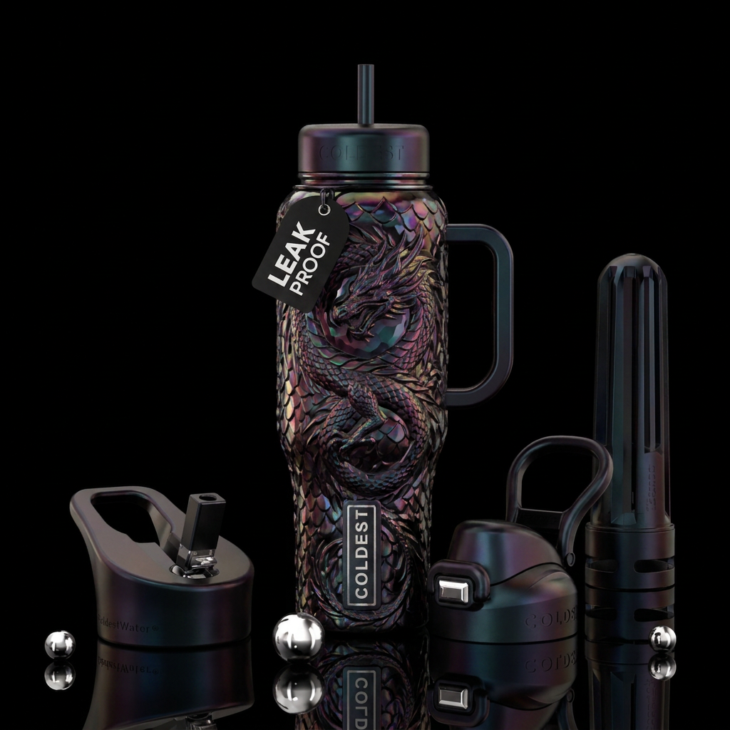 prismatic, scary, luxurious, dark mood, dragon, dr... water bottle design