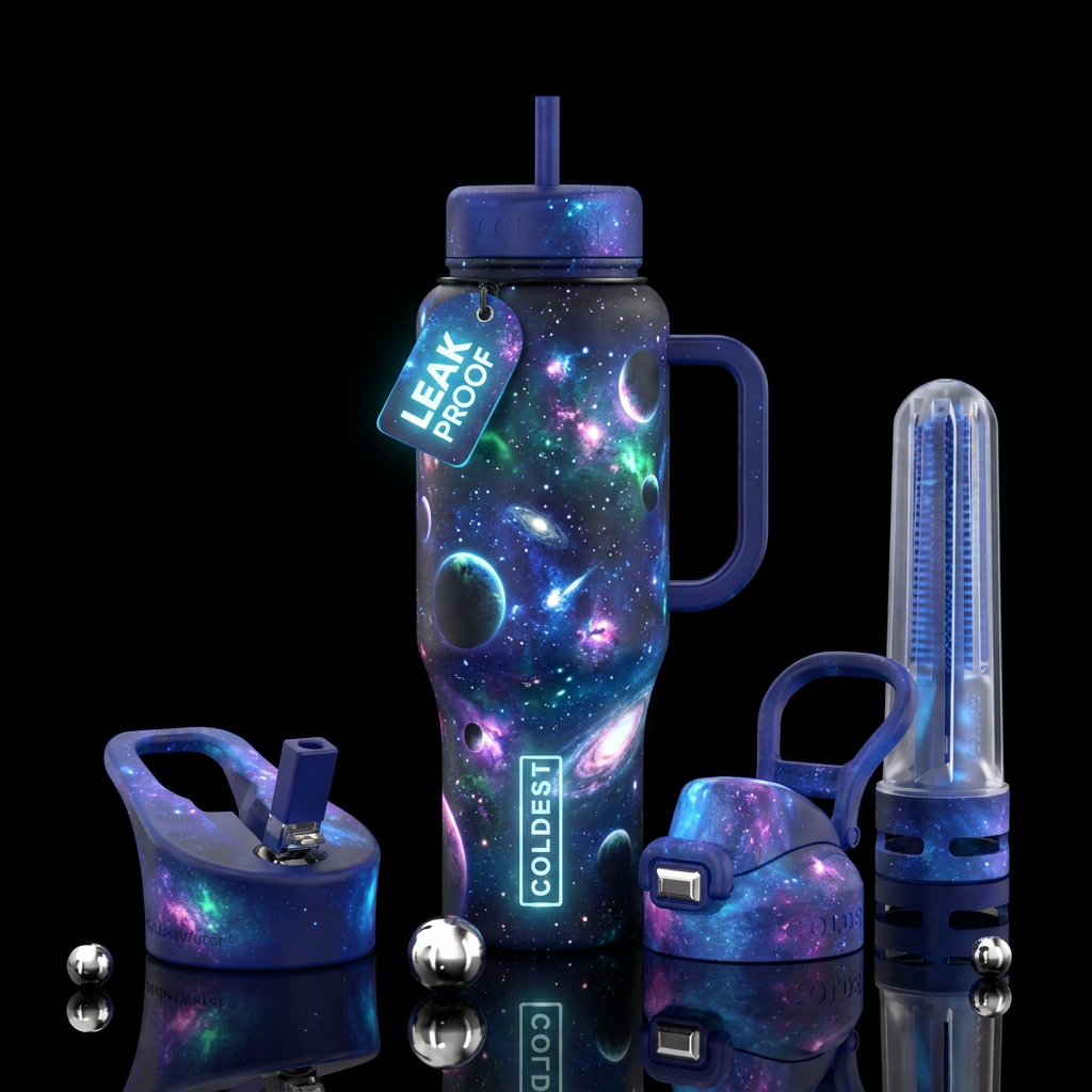 planets, glowie, beautiul, magical,, luxurious water bottle design