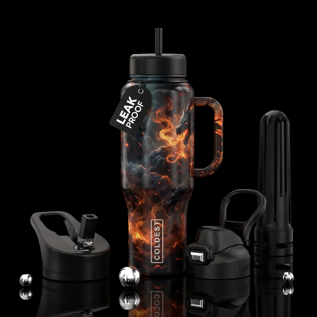 scary, firery, dark mood, darkness, mythical, luxu... water bottle design
