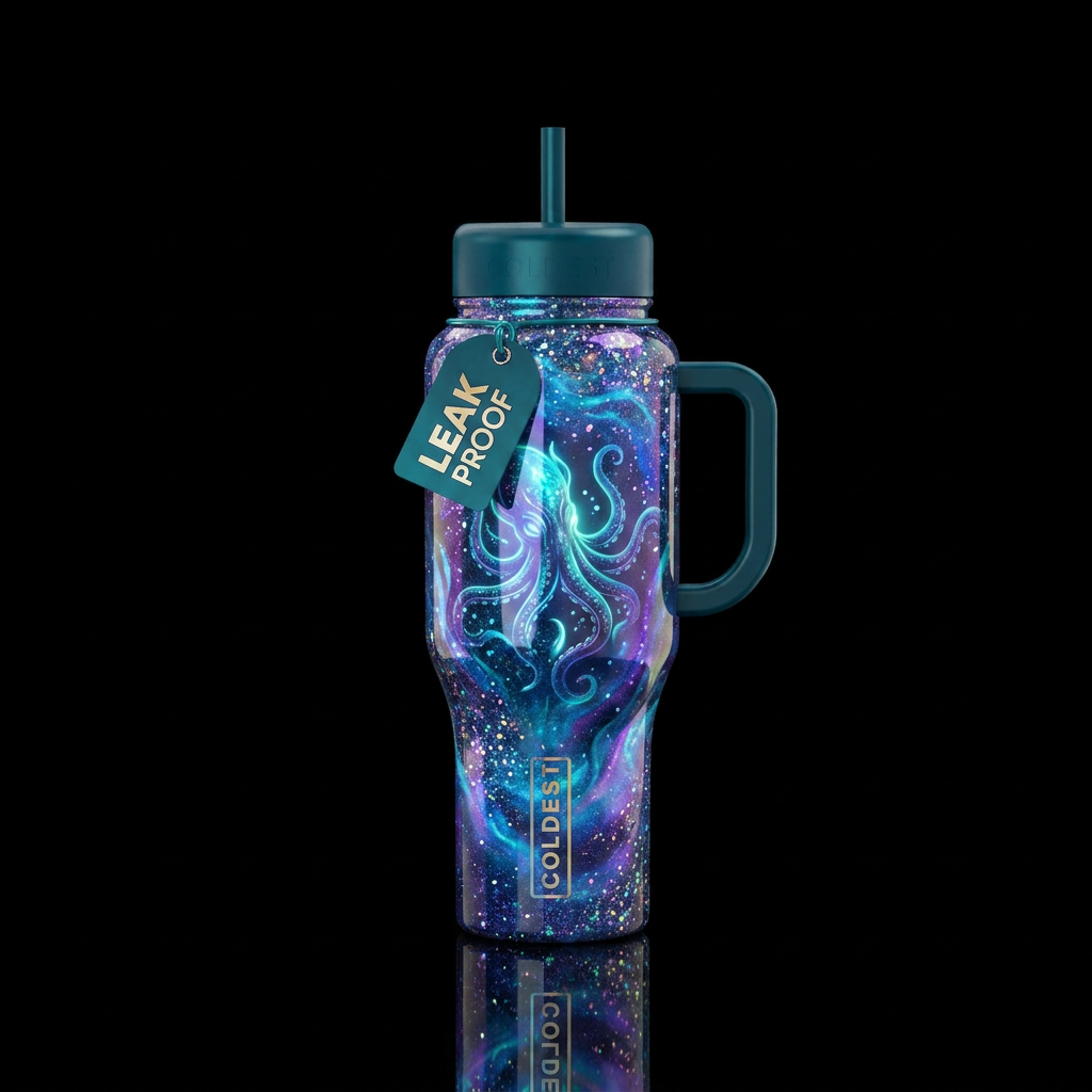 hypnotic, glowie, sparkly, scary, magical, darknes... water bottle design