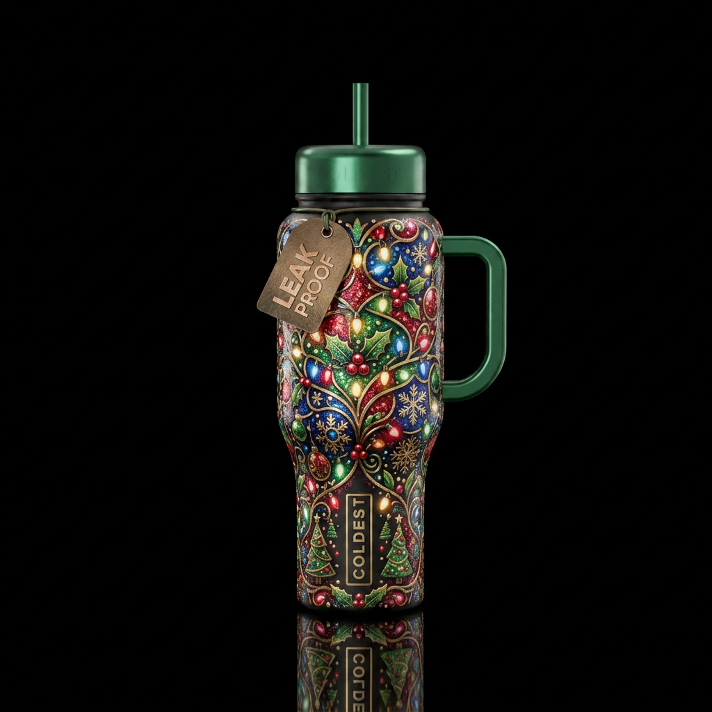 christmas, glowie, whimsical, beautiul, vibrant, l... water bottle design