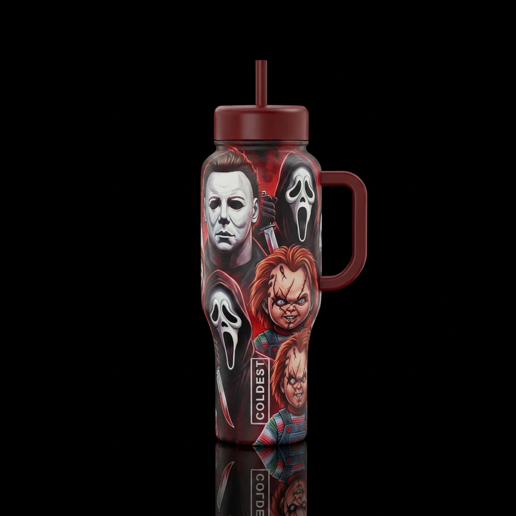 Michael myers,ghostface,chucky water bottle design