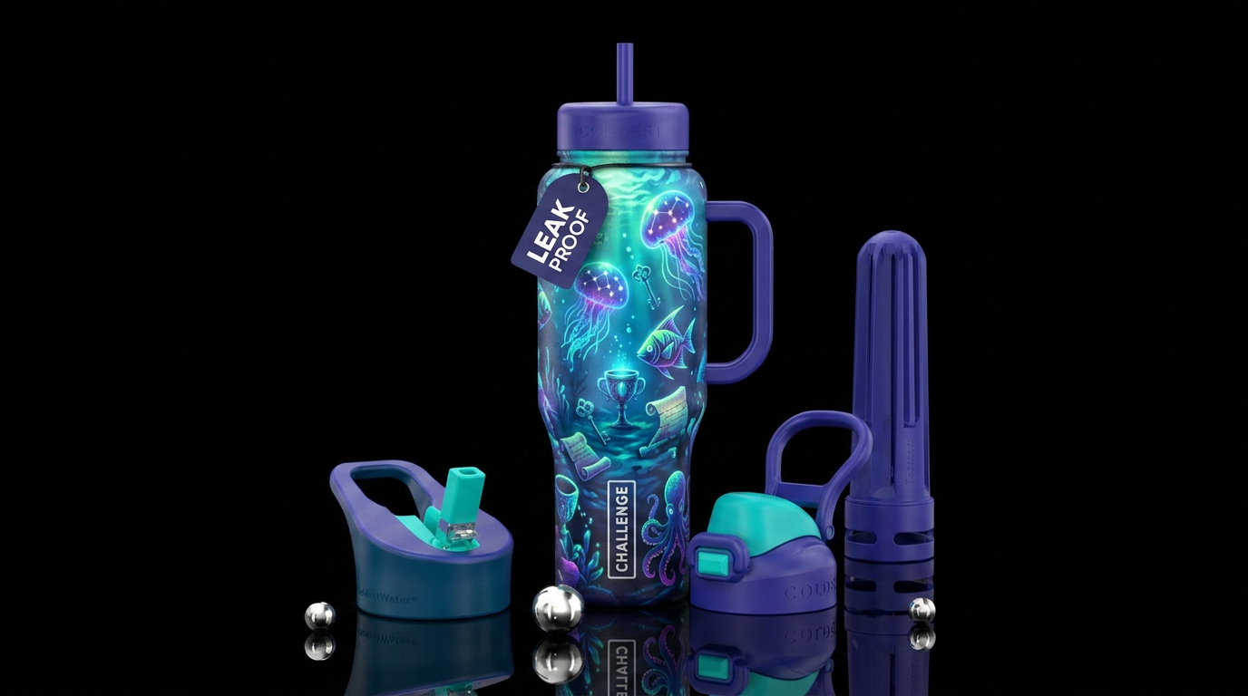 Whimsical magical great oceans of challenge of glo... water bottle design