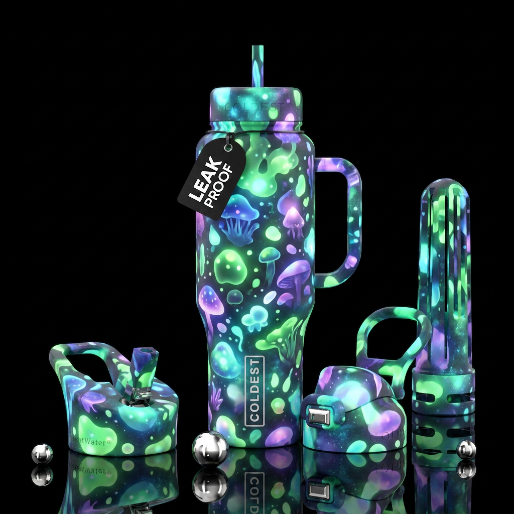 Whimsical magical camouflage of glowie water bottle design