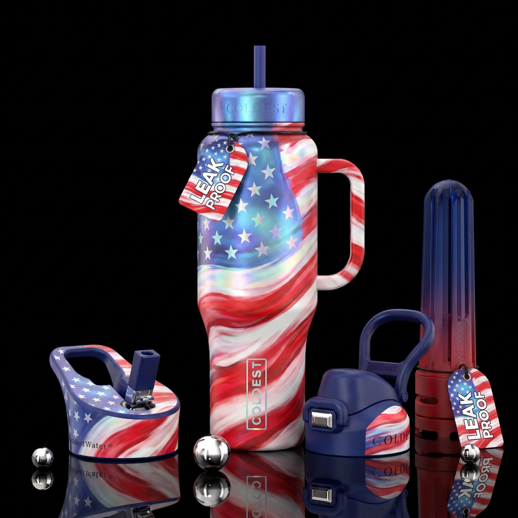 Whimsical magical American flag of America 🇺🇸 water bottle design