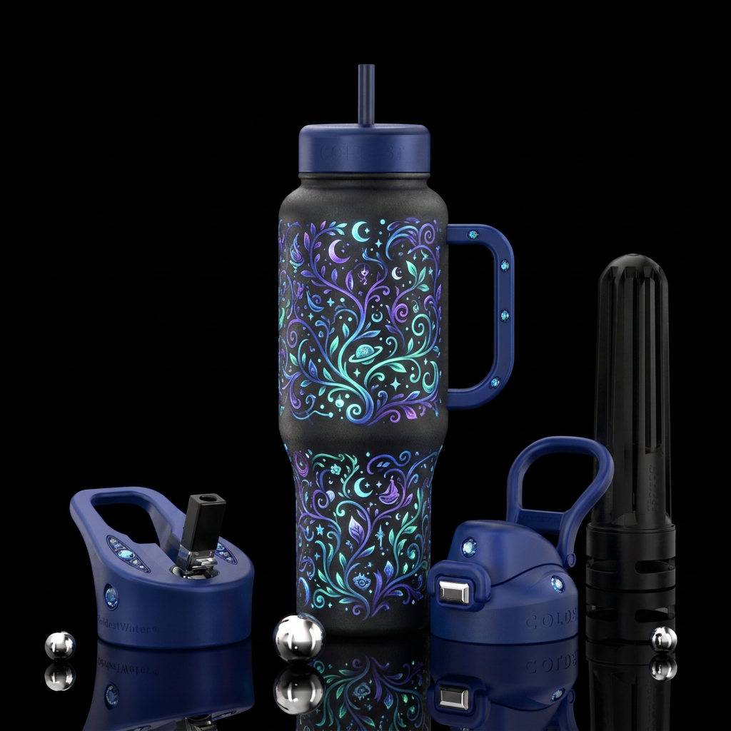 Whimsical magical glowing water bottle design