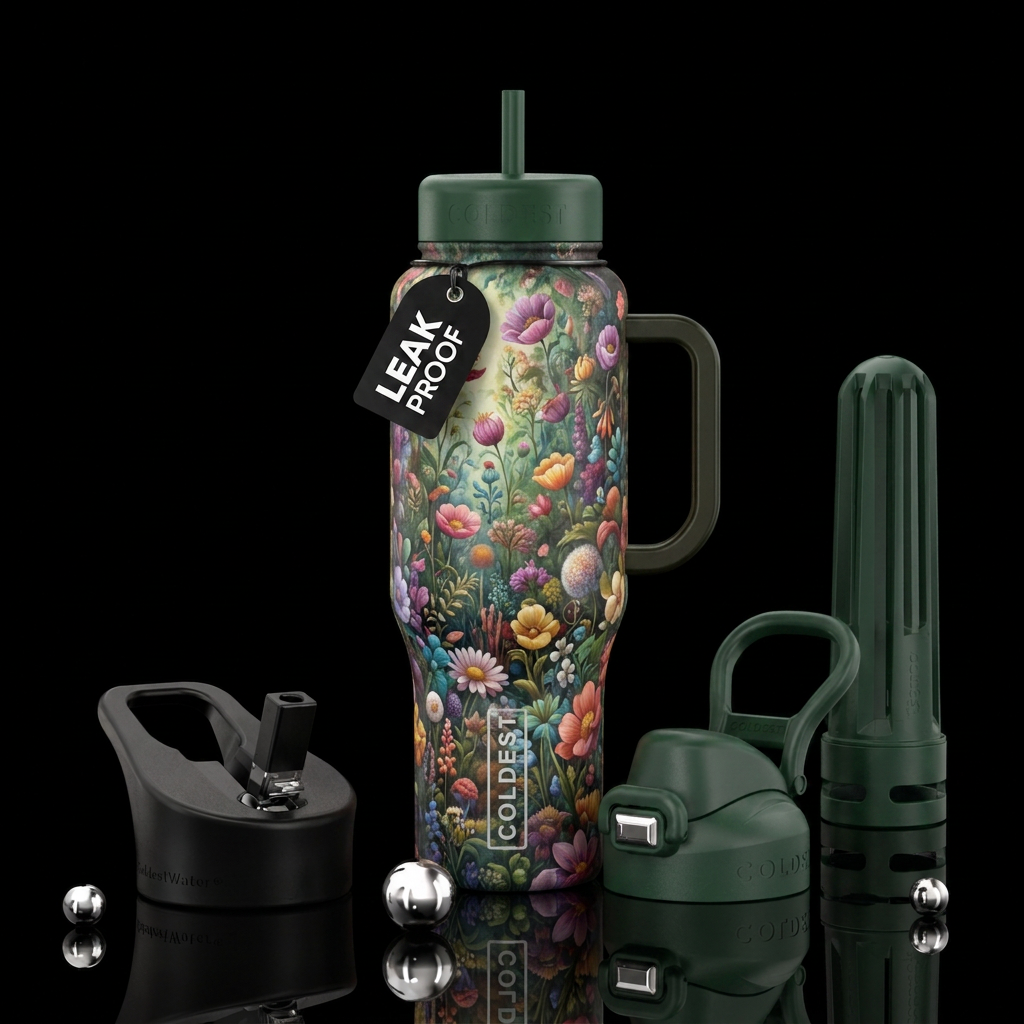 Whimsical magical florals on florals, garden water bottle design