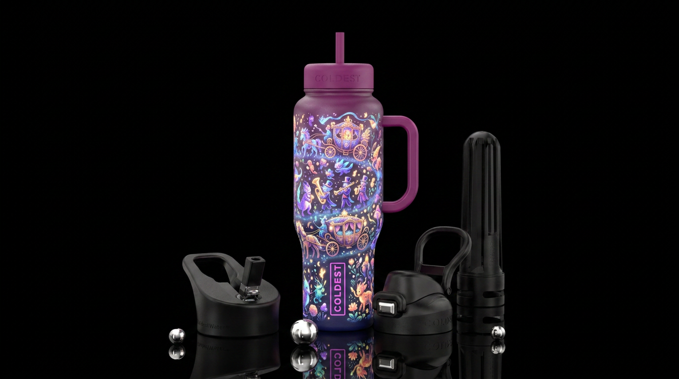 Whimsical magical parade that glows bright water bottle design