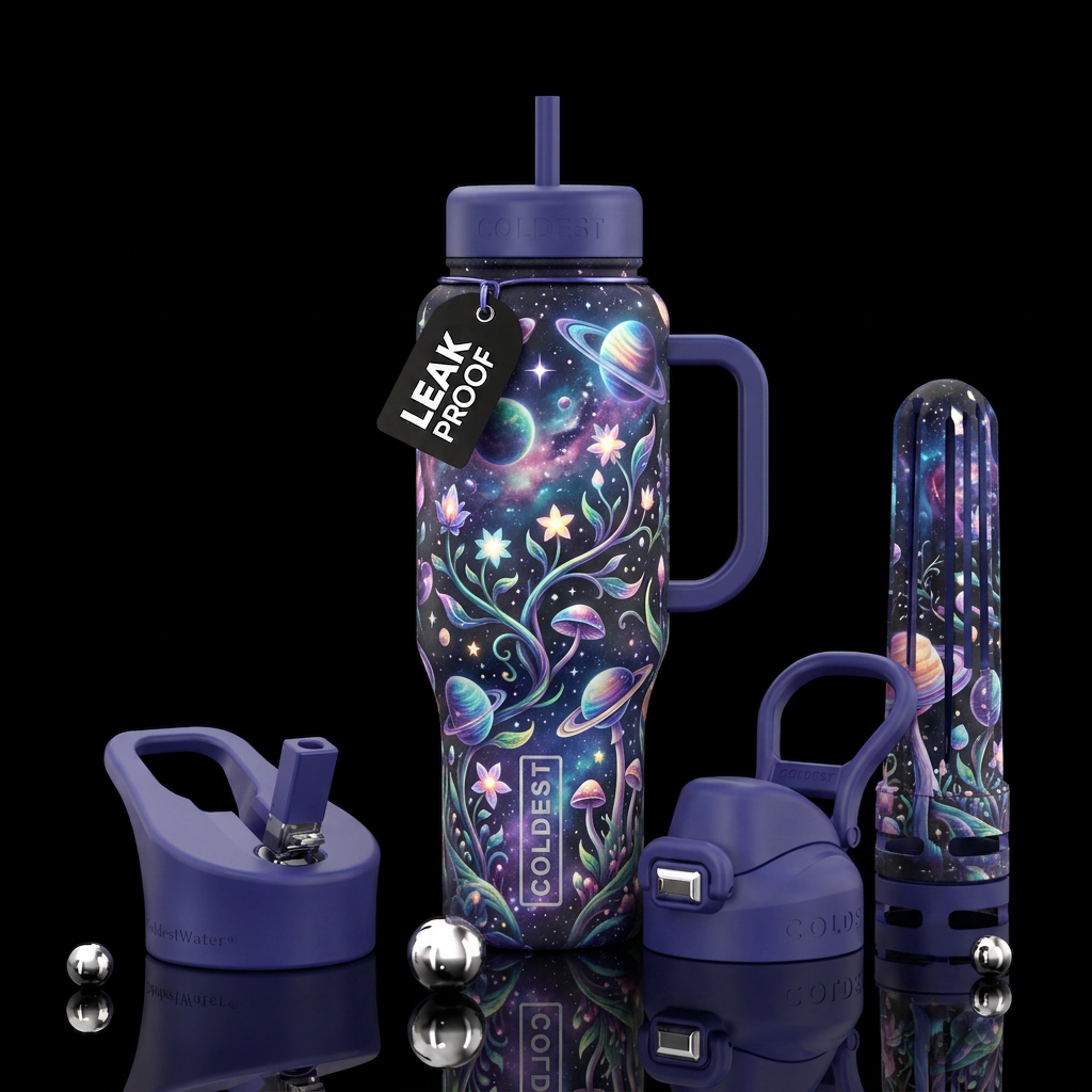 Whimsical magical cosmic, garden water bottle design
