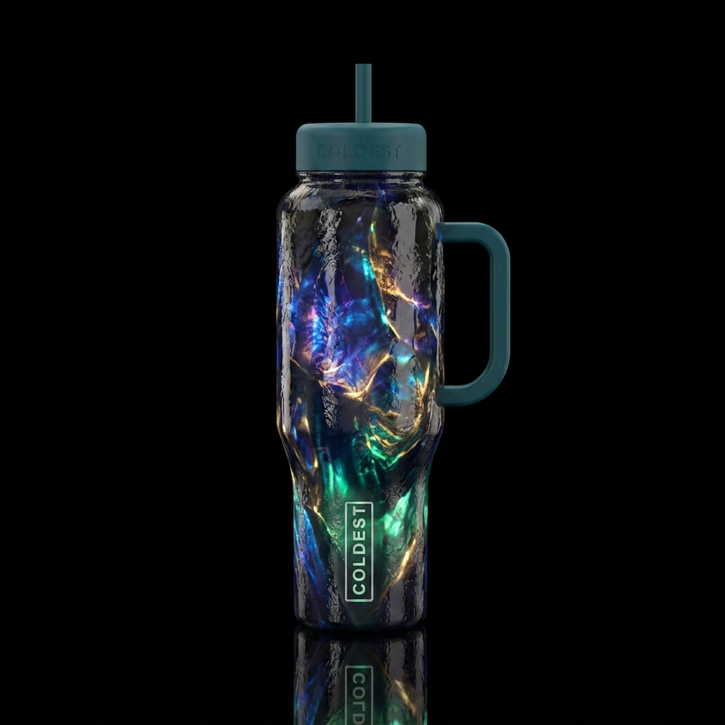 Whimsical coldest glowie chest water bottle design