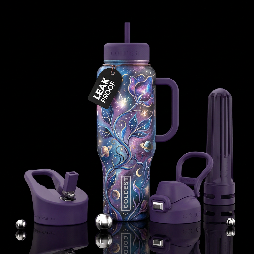 Whimsical magical cosmic, garden water bottle design