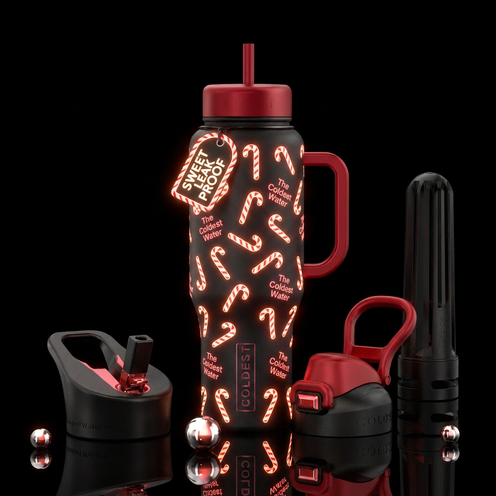 Coldest small candy canes all over the bottle glow... water bottle design