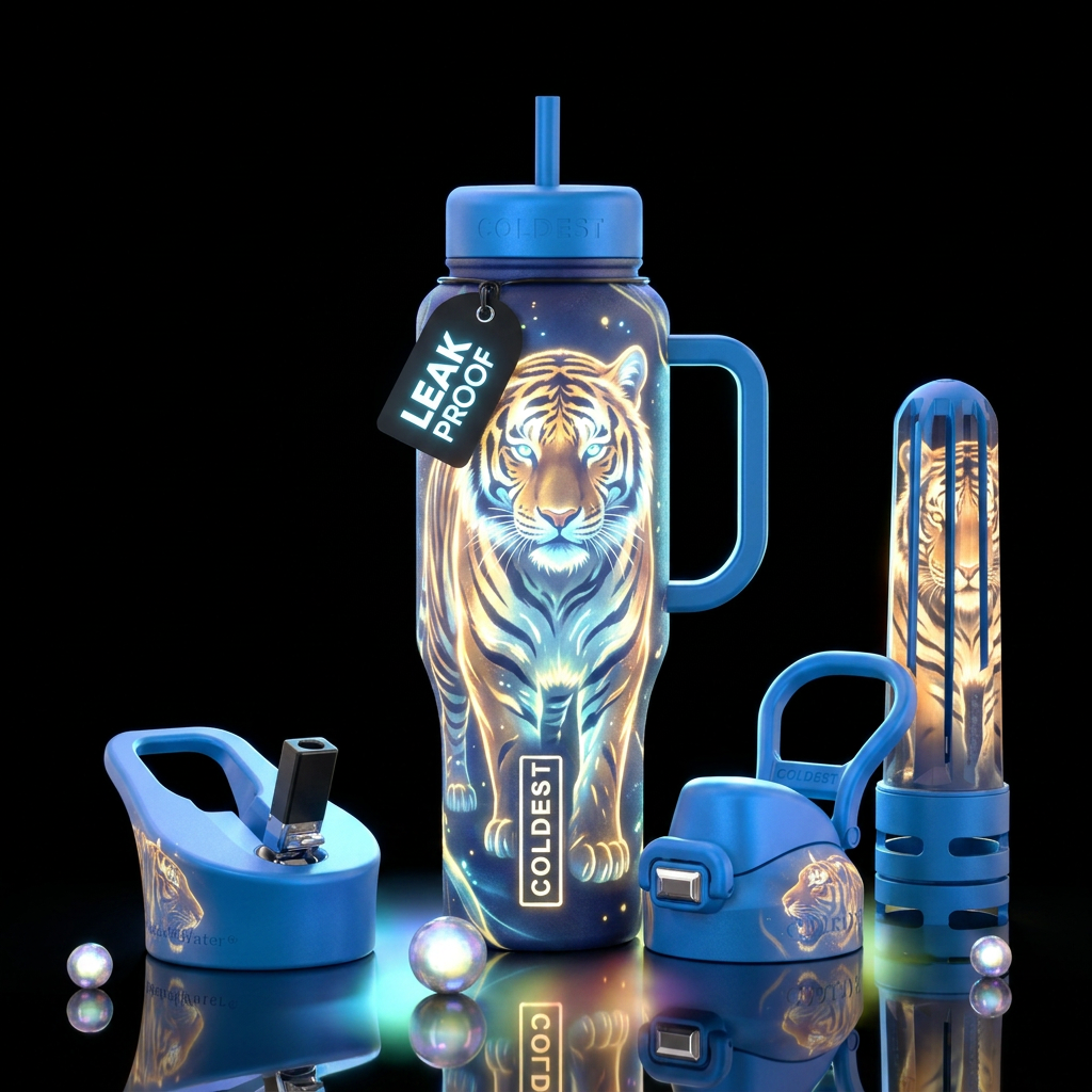 Whimsical magical tiger 🐅 glowing all over the bo... water bottle design