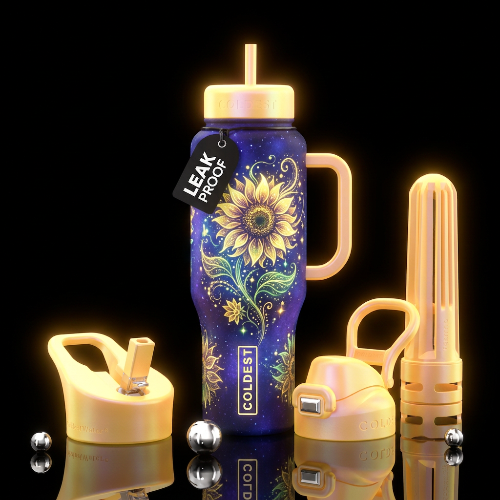 Whimsical magical sunflower 🌻 design in glowie water bottle design