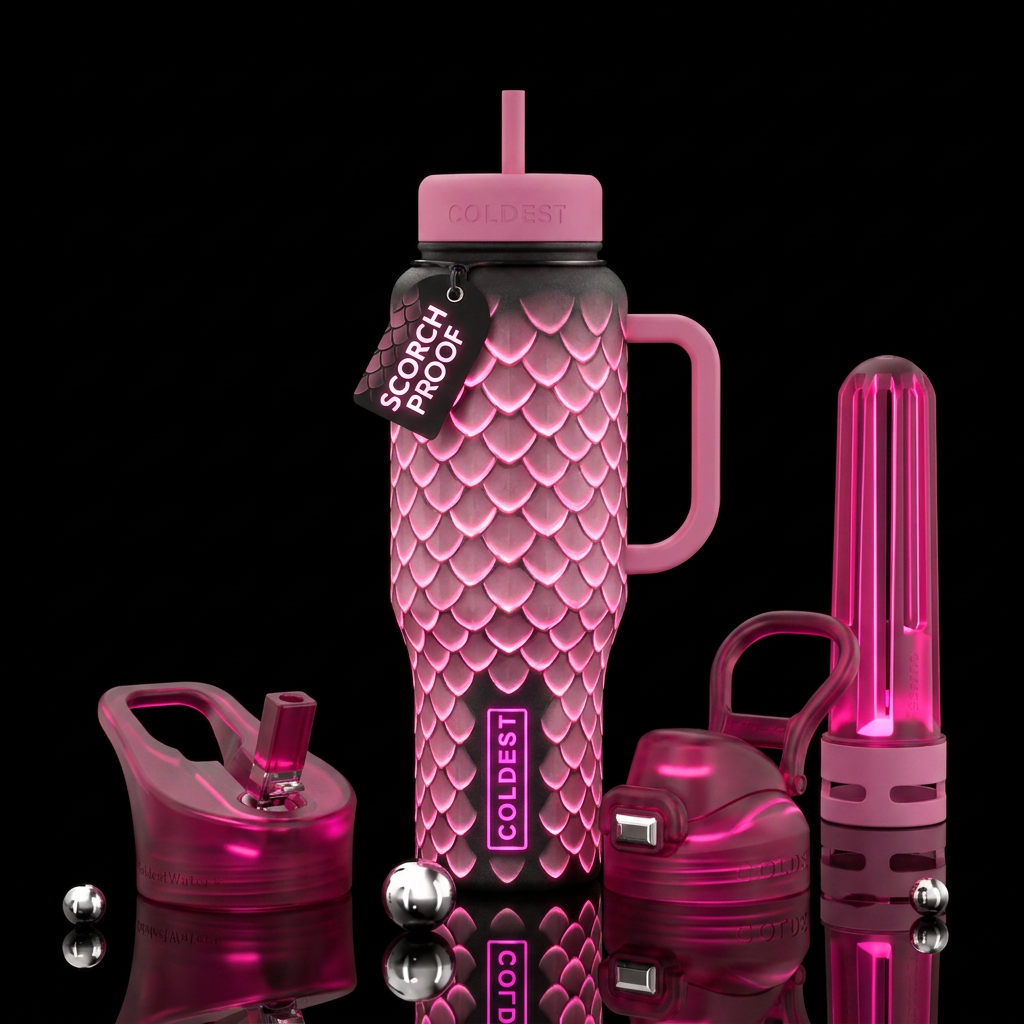 Pink dragon scales that glow water bottle design