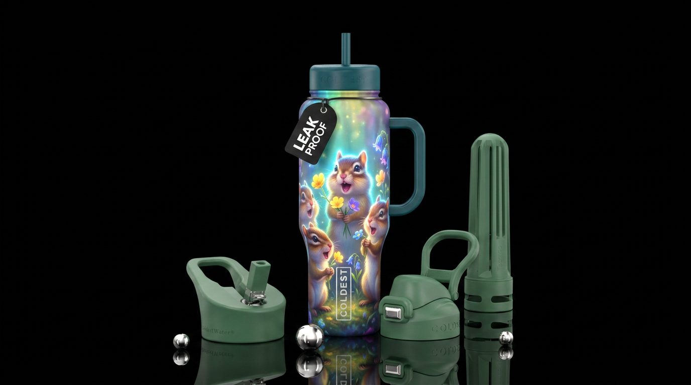 Whimsical magical creation of chipmunks singing an... water bottle design