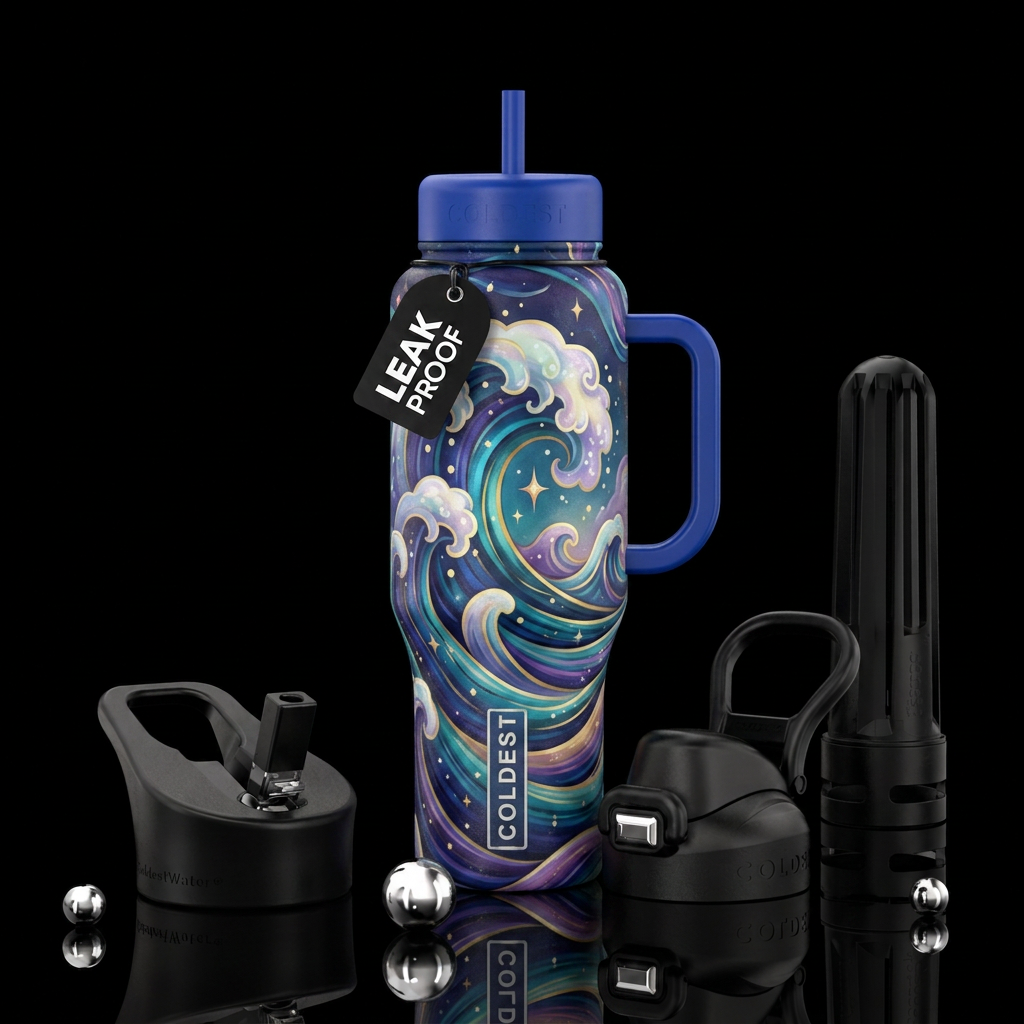 Whimsical magical great waves bottle in 32oz water bottle design