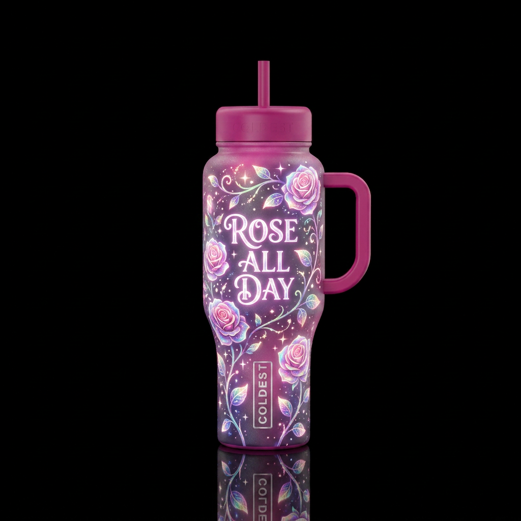 Whimsical magical rose all day with alot of extra ... water bottle design