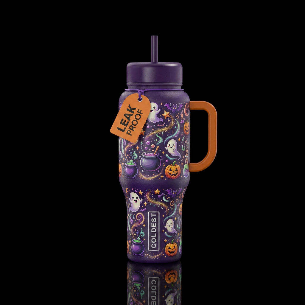 Whimsical magical Halloween water bottle design