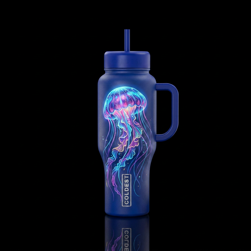 Whimsical magical glowing jellyfish called Ariel water bottle design