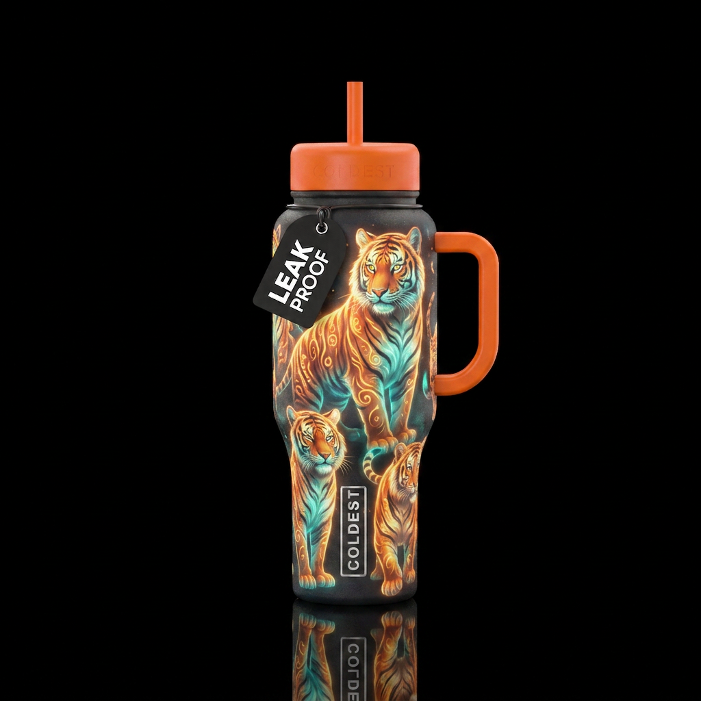 Whimsical magical tigers that glow like so bright water bottle design
