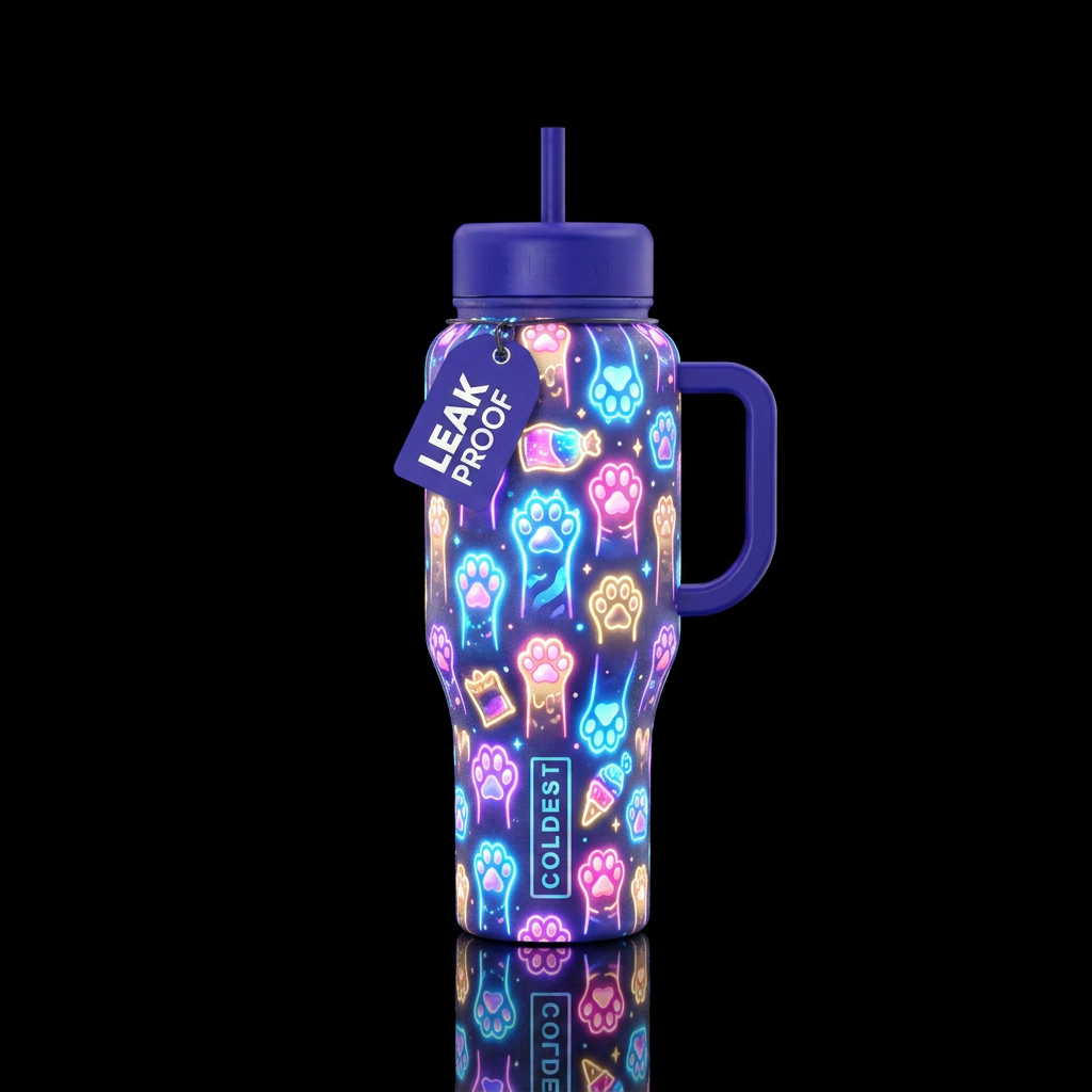 Whimsical magical paws and treats that glow really... water bottle design