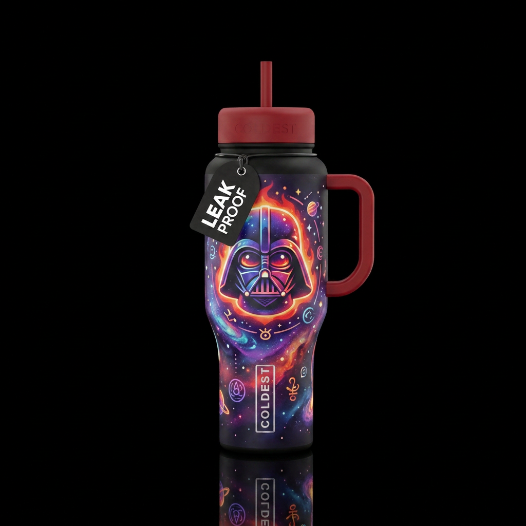 Whimsical magical the Darth varder glowie water bottle design