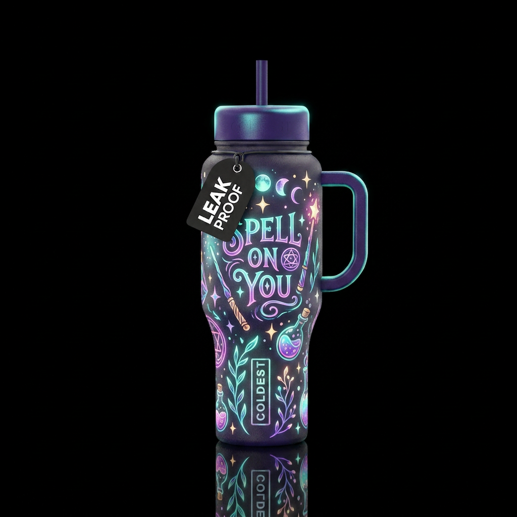 Whimsical magical spell on you glowie water bottle design