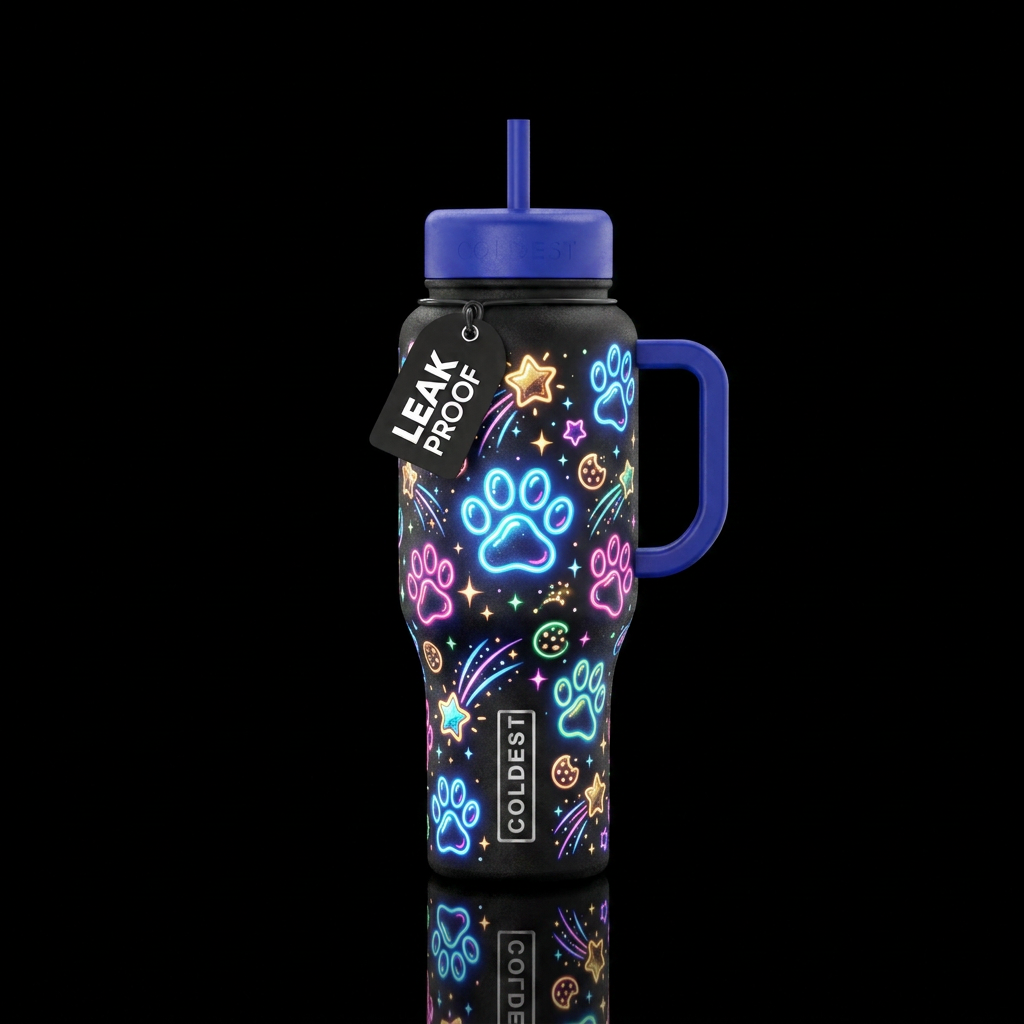 Whimsical magical paws treat that glows Brite water bottle design