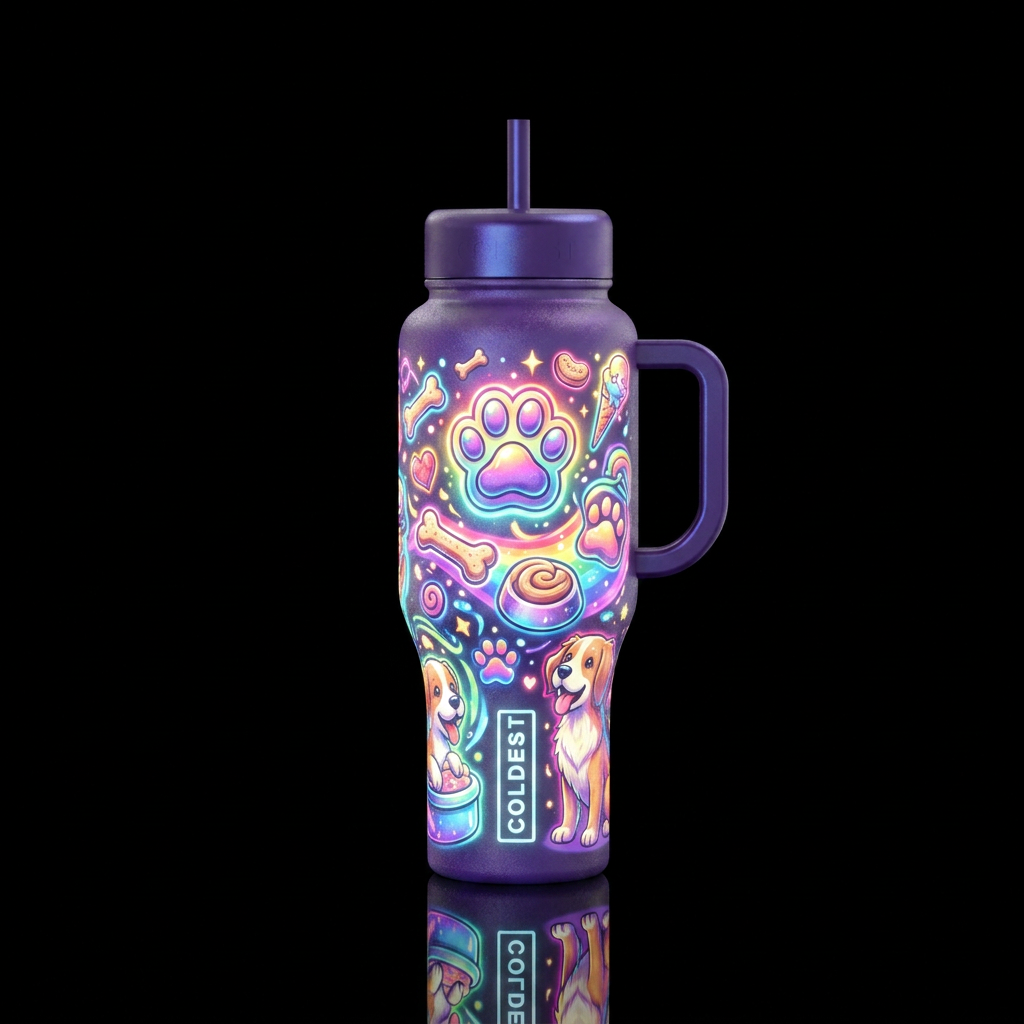 Whimsical magical paws treat with dogs that glows ... water bottle design