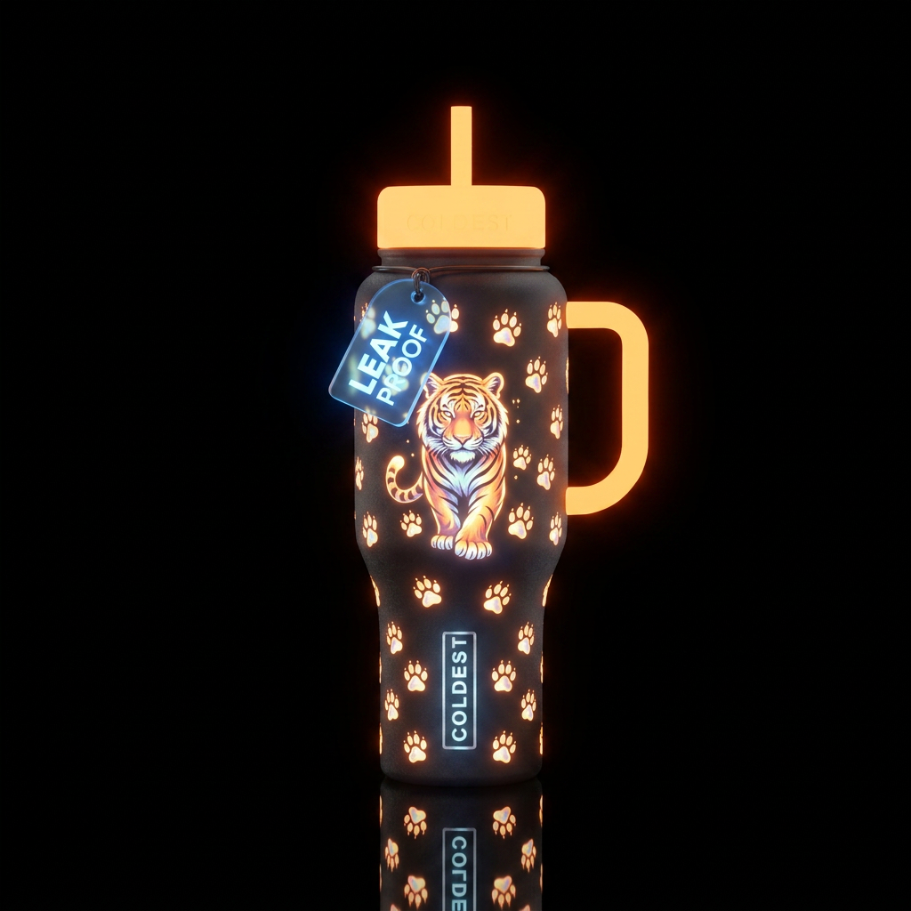 Whimsical magical small tiger paws with a big tige... water bottle design