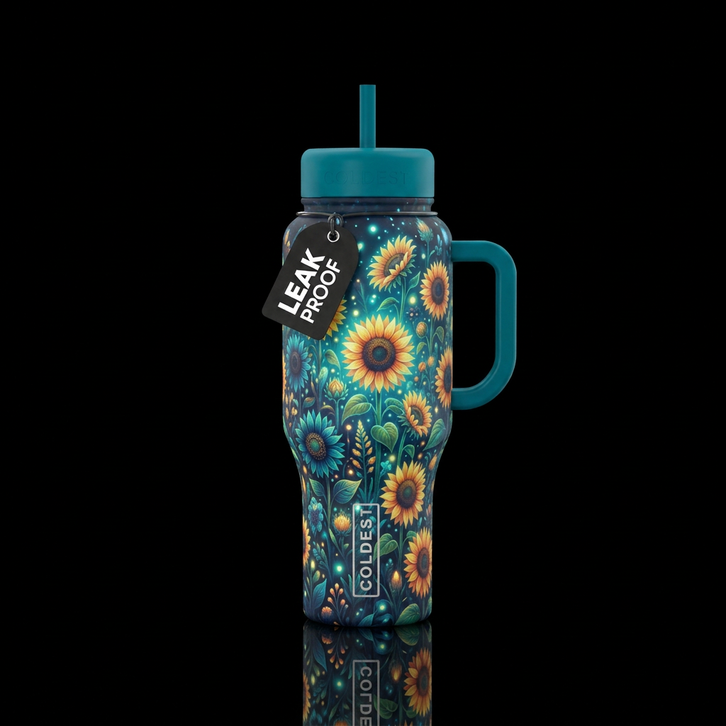 Whimsical magical glowie garden of sunflowers 🌻 b... water bottle design