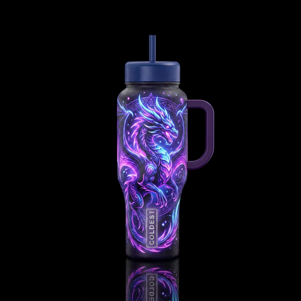dragon, glowie, fantasy water bottle design